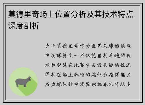 莫德里奇场上位置分析及其技术特点深度剖析 莫德里奇场上位置分析及其技术特点深度剖析