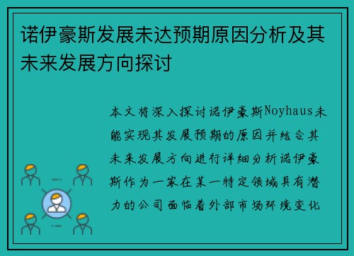 诺伊豪斯发展未达预期原因分析及其未来发展方向探讨